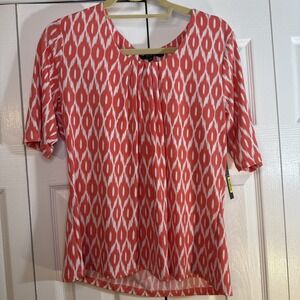 Alex Marie Womens XL Pullover Shirt Top Christine Knit Coral/Ivory NWT‎